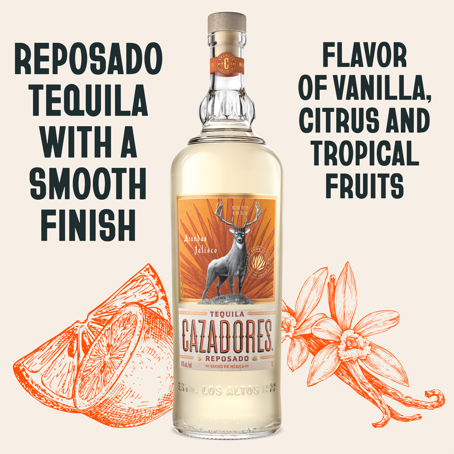 slide 5 of 5, Cazadores Tequila Cazadores Reposado 40% 100Cl/1L, 1 l