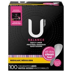 U by Kotex Barely There Thin Panty Liners, Light Absorbency, Regular Length, Unscented, 100 Count