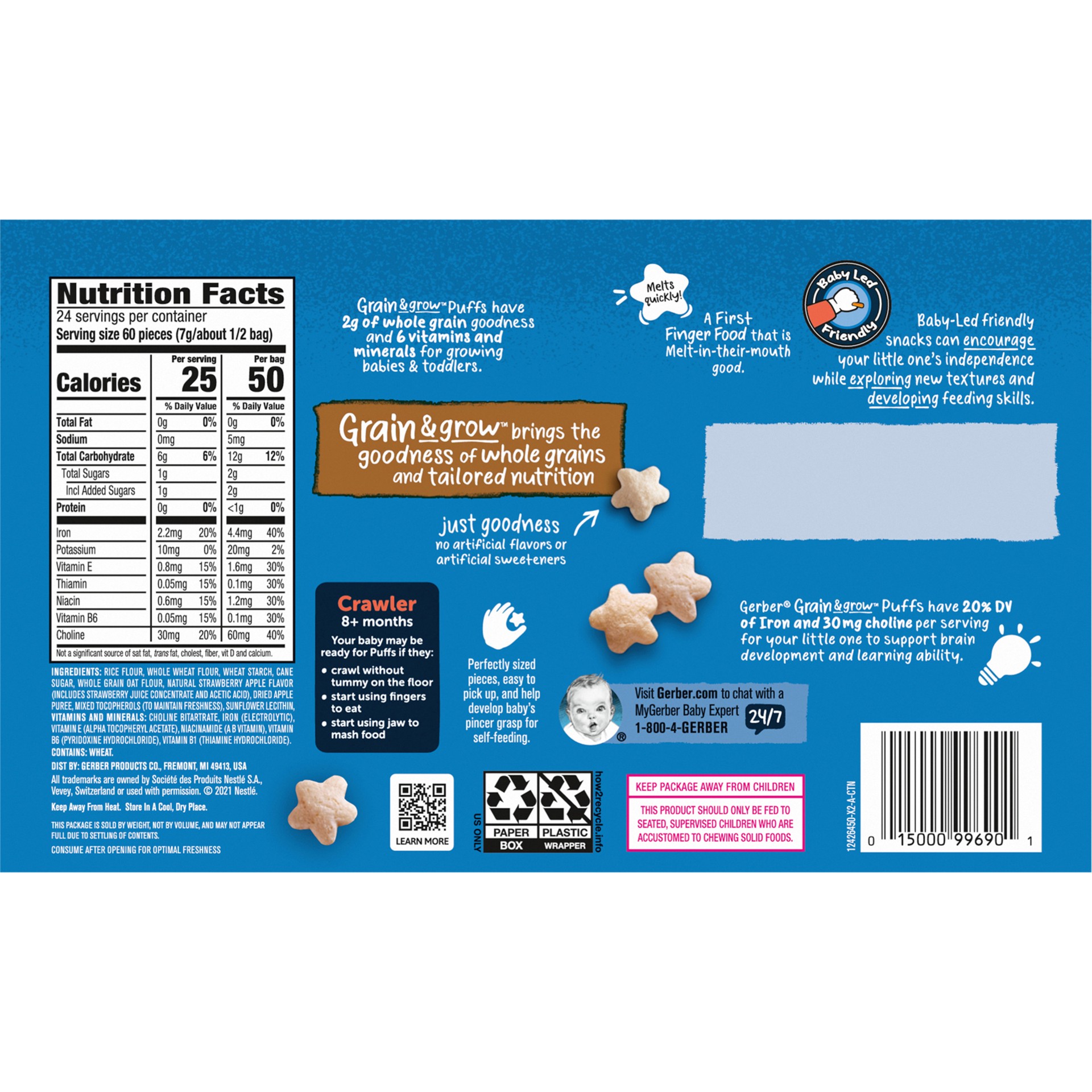 slide 3 of 5, Gerber Puffs to Go Puffed Grain Snack, Strawberry Apple, 0.5 oz. Pouch (12 Pack), 6 oz