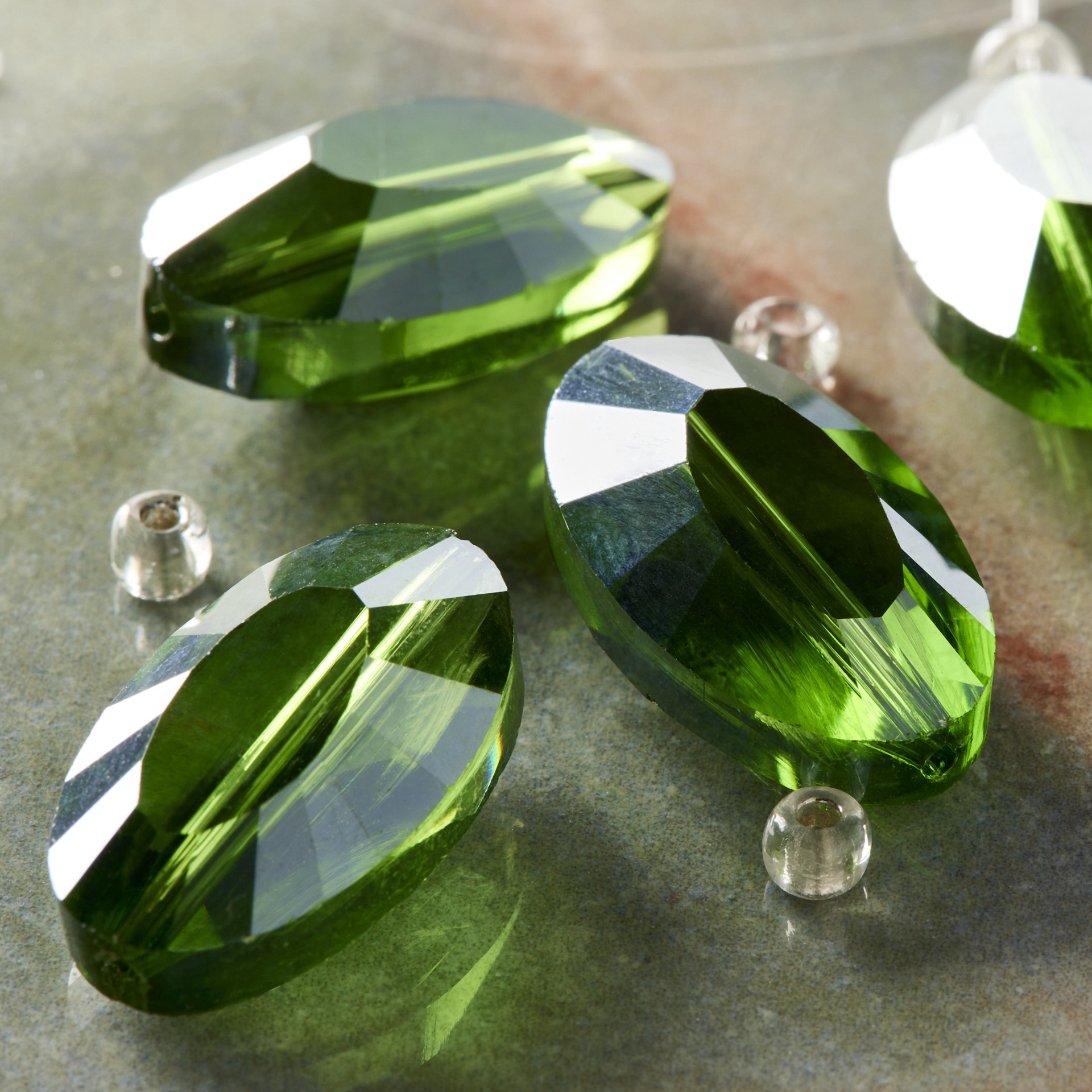 slide 2 of 3, Green Glass Faceted Oval Beads, 20mm By Bead Landing, 20 mm