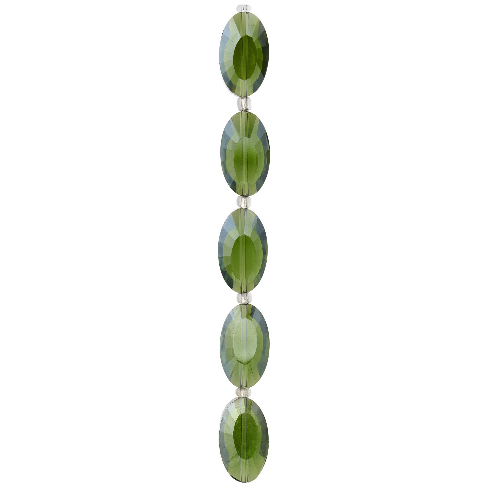 slide 3 of 3, Green Glass Faceted Oval Beads, 20mm By Bead Landing, 20 mm