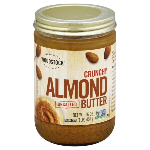 slide 1 of 1, Woodstock No Salt Added Crunchy Almond Butter, 16 oz