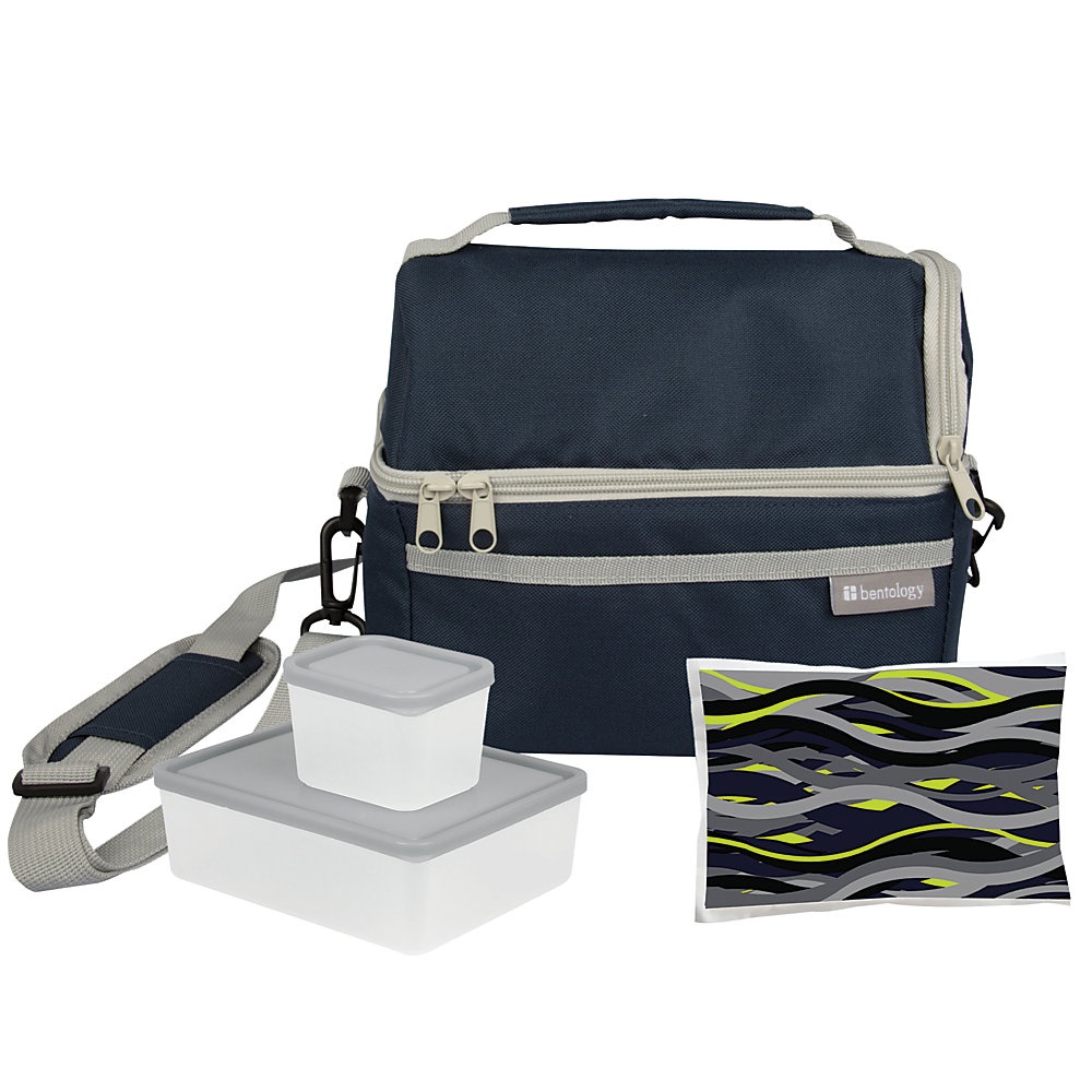 slide 1 of 1, Bentology 4-Piece Lunch Kit With Dual-Compartment Tote, Night, Blue/Gray, 1 ct