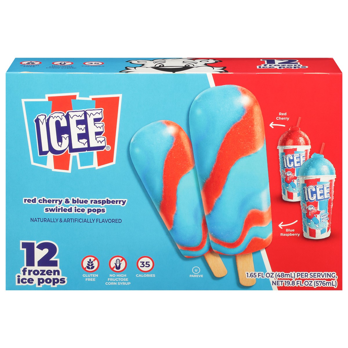 slide 1 of 1, ICEE Swirled Red Cherry & Blue Raspberry Frozen Ice Pops - 12 x 1.65 fl oz, 12 ct