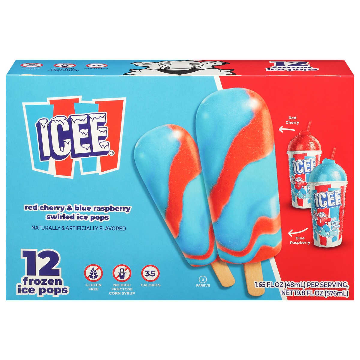 slide 1 of 1, ICEE Swirled Red Cherry & Blue Raspberry Frozen Ice Pops 12 - 1.65 fl oz, 12 ct