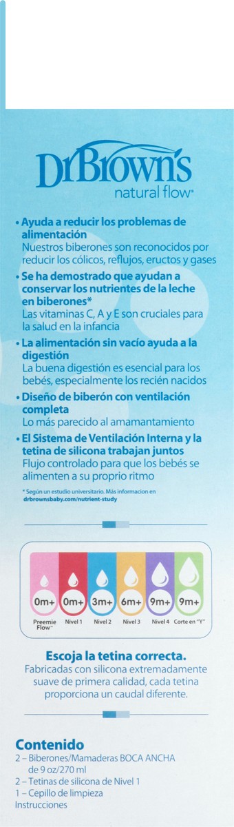 slide 9 of 11, Dr. Brown's Natural Flow Options+ 2-Pack Anti-Colic Wide-Neck 9 Ounce 0M+ Level Bottle 2 ea, 2 ct; 9 oz