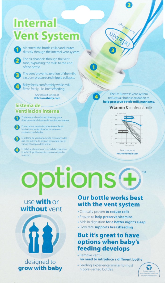 slide 7 of 11, Dr. Brown's Natural Flow Options+ 2-Pack Anti-Colic Wide-Neck 9 Ounce 0M+ Level Bottle 2 ea, 2 ct; 9 oz