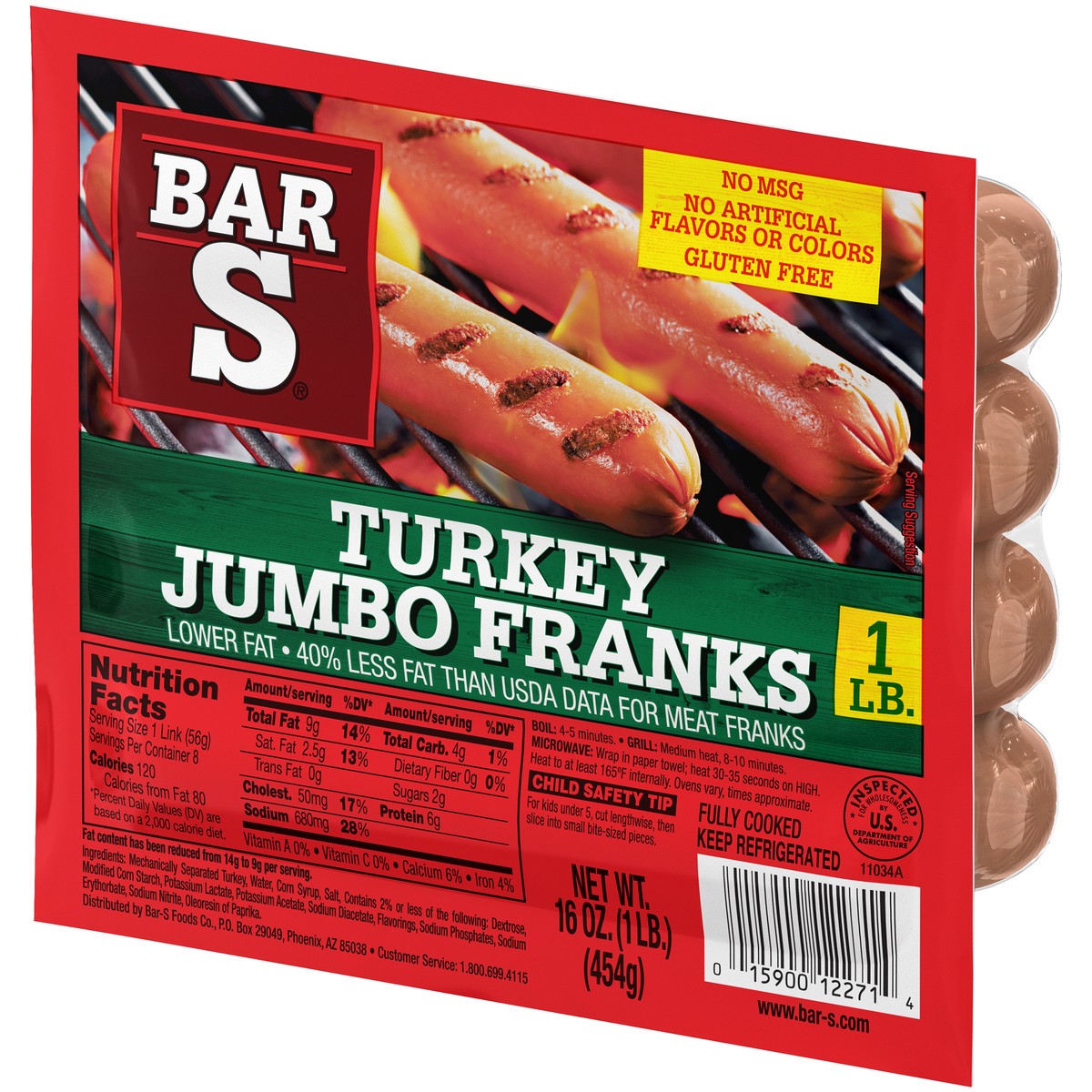 slide 8 of 9, Bar-S Turkey Jumbo Franks 1 lb. Pack, 16 oz