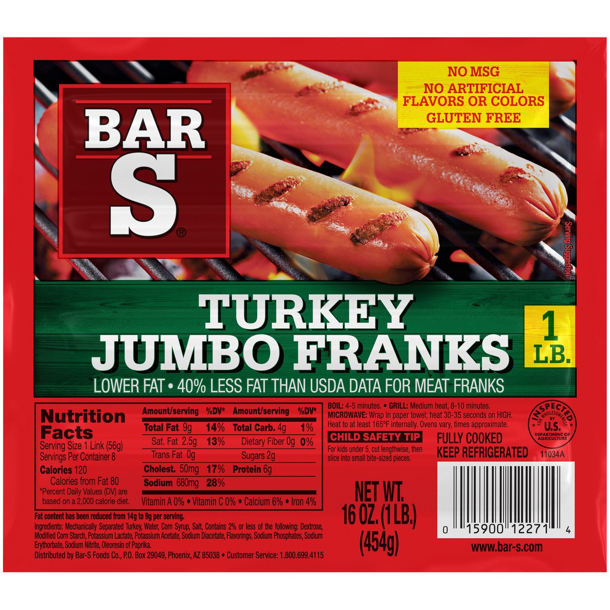 slide 7 of 9, Bar-S Turkey Jumbo Franks 1 lb. Pack, 16 oz