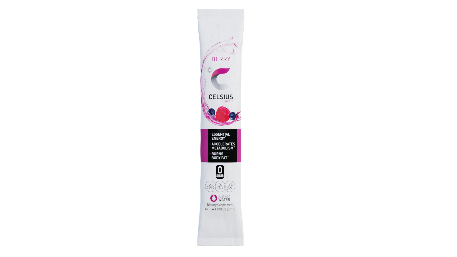 slide 1 of 1, CELSIUS On-the-Go Powder Stick Berry, Functional Essential Energy 2.6 Oz Single Packet, 18 oz