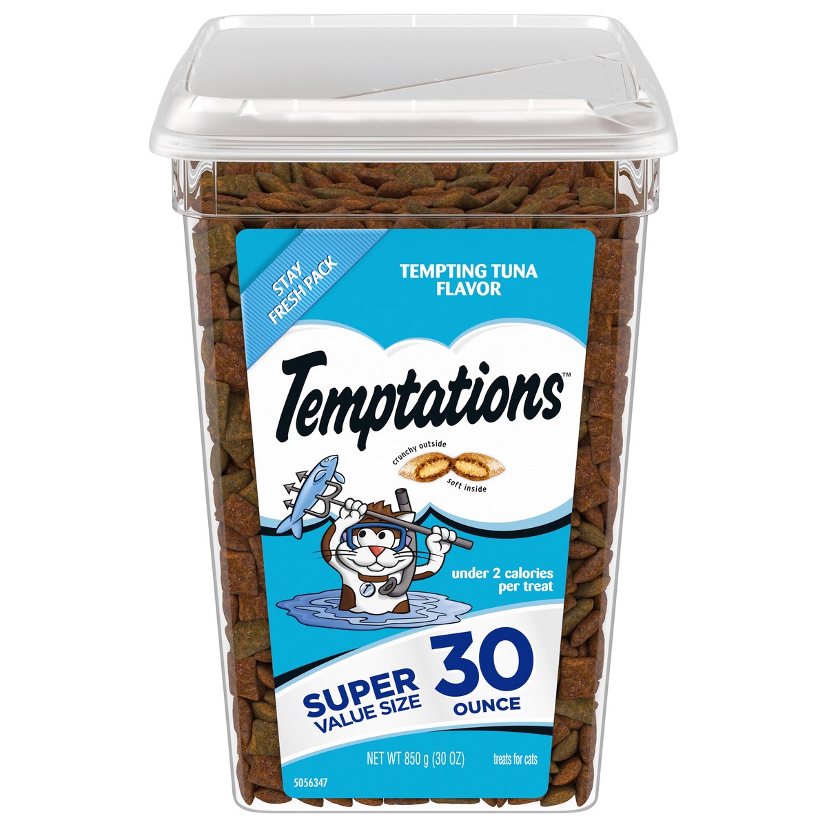 slide 1 of 4, TEMPTATIONS Cat Treats, Tempting Tuna Flavor Tub, 30 oz