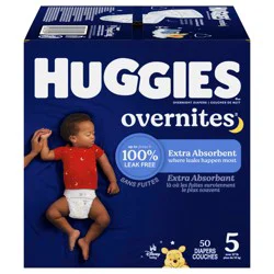 Huggies Overnites Nighttime Baby Diapers, Size 5 (27+ lbs), 50 Ct