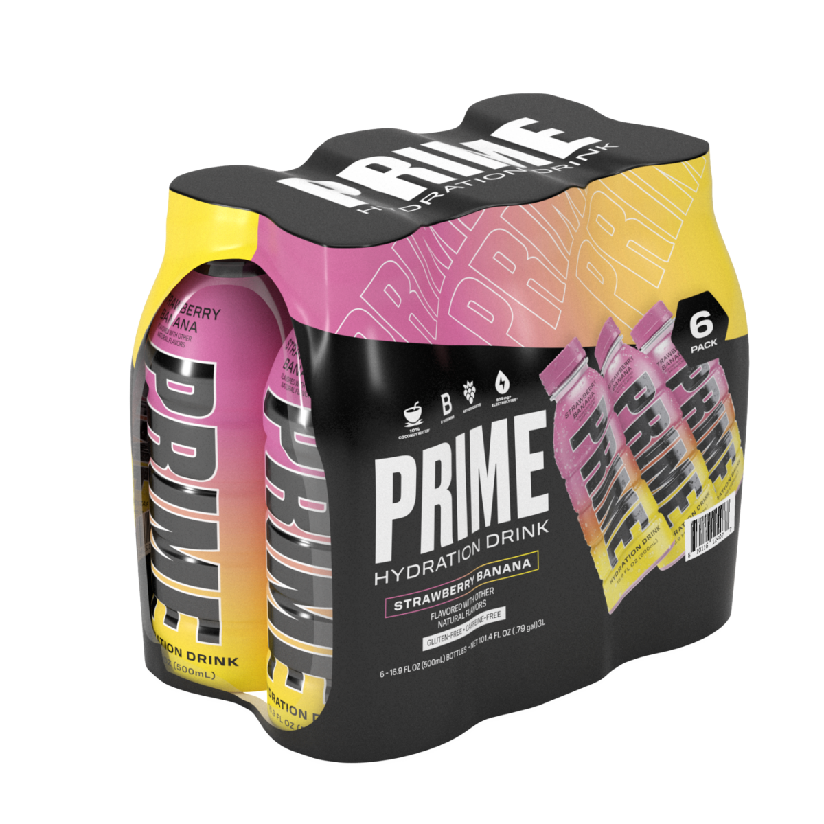 slide 1 of 1, PRIME HYDRATION STRAWBERRY BANANA 6 Pack 16.9OZ, 6 ct