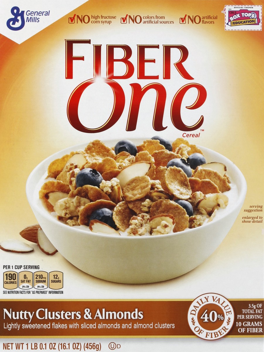 slide 5 of 6, Fiber One General Mills Fiber One Nutty Clusters & Almonds Cereal, 16.1 oz