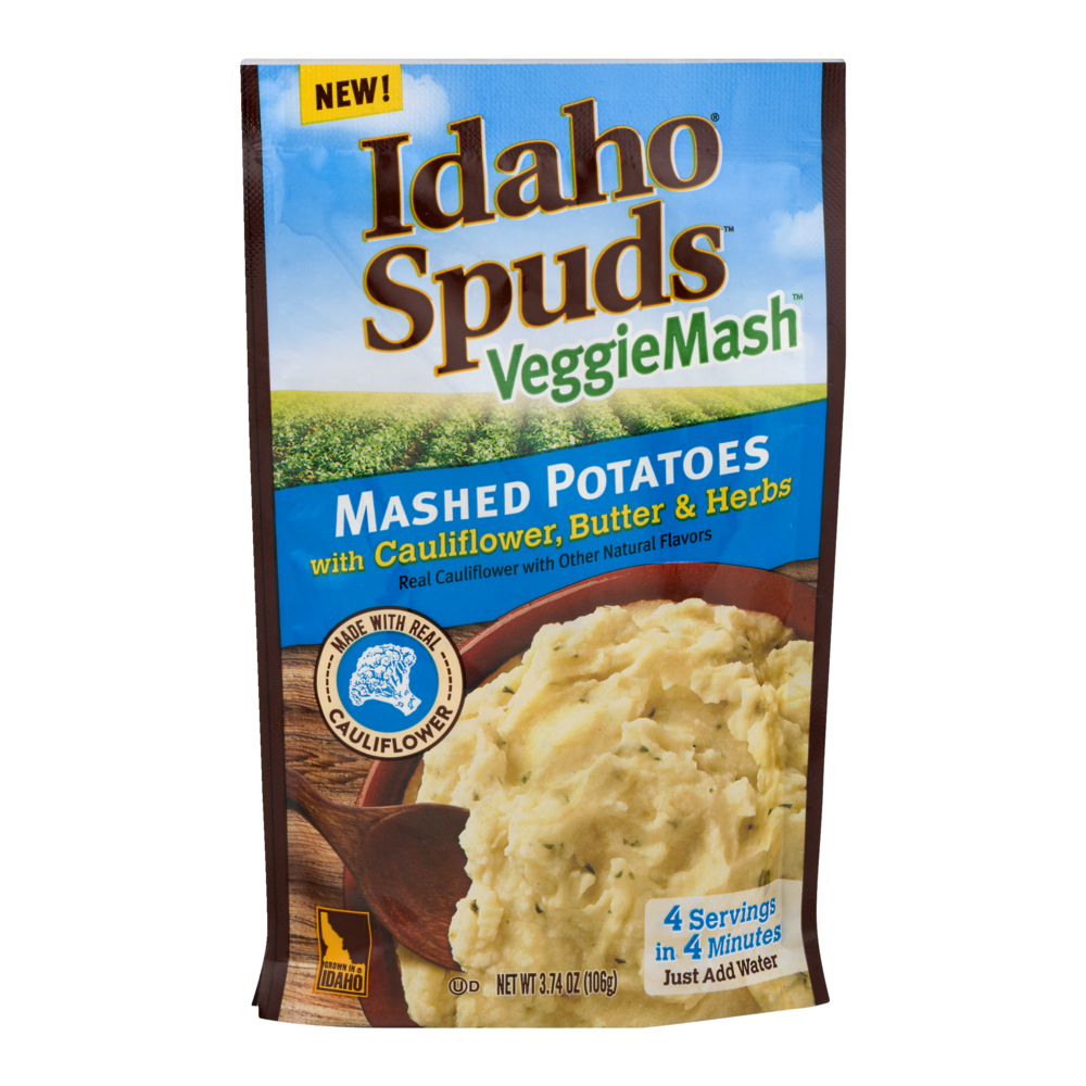 slide 1 of 1, Idaho Spuds VeggieMash Mashed Potatoes With Cauliflower, Butter & Herbs, 3.74 oz