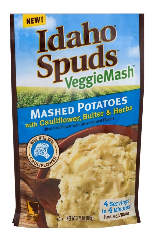 slide 1 of 1, Idaho Spuds Mashed Potatoes, with Cauliflower, Butter & Herbs, 3.74 oz