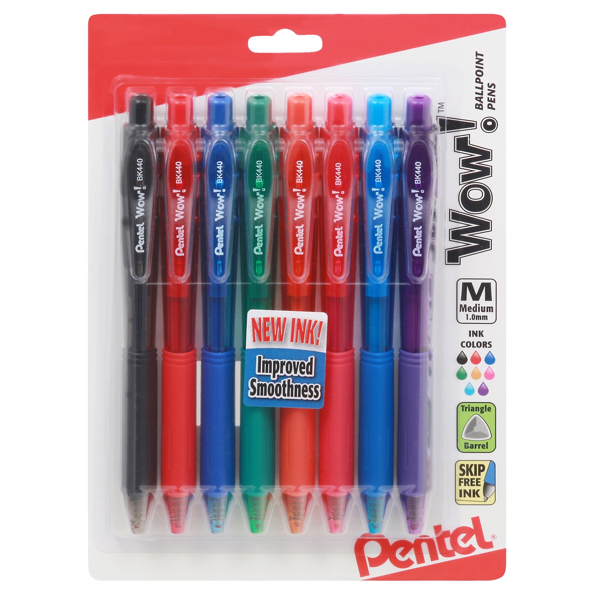 slide 1 of 1, Pentel WOW! Retractable Medium Assorted Ink Ballpoint Pens, 8 ct