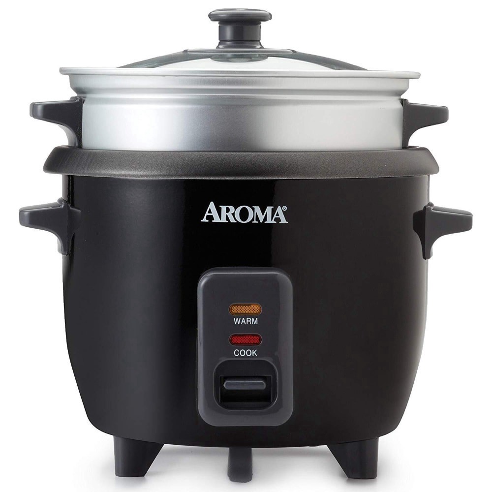 slide 2 of 3, Aroma Rice Cooker & Steam Tray 6. Cup - Black, 1 ct