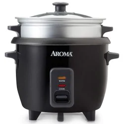 Aroma Rice Cooker &amp; Steam Tray 6. Cup - Black