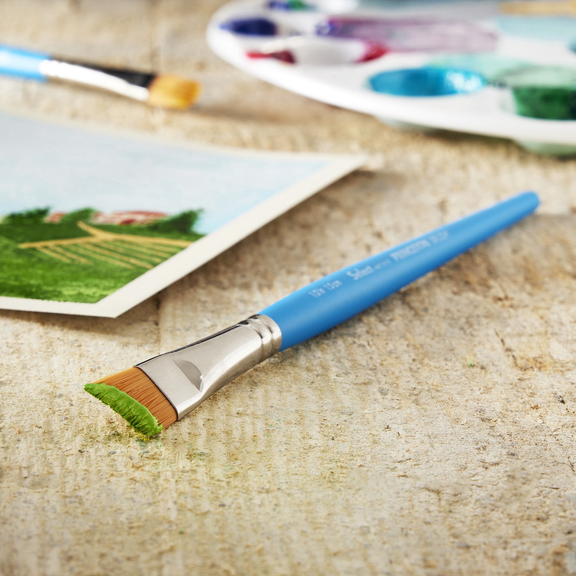 slide 4 of 5, Princeton Artist Brush Co Princeton Select Artiste Series 3750 Short Handle Angle Shader Brush, 1/2 in