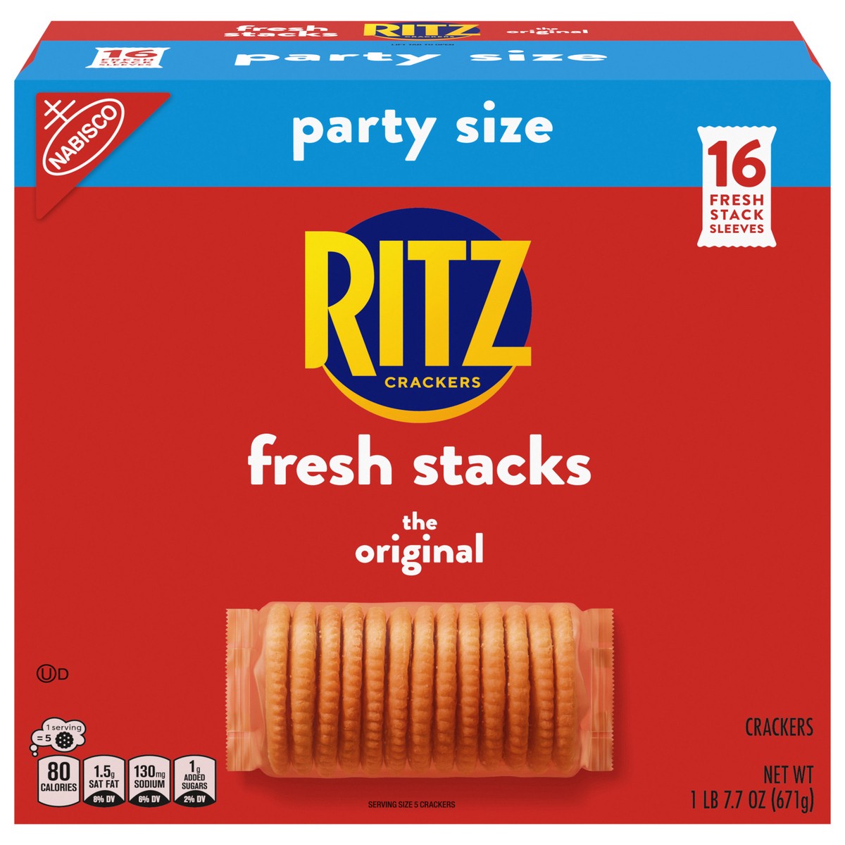 slide 1 of 9, RITZ Fresh Stacks Original Crackers, Party Size, Travel Snacks, 23.7 oz (16 Multi Snack Packs), 16 ct