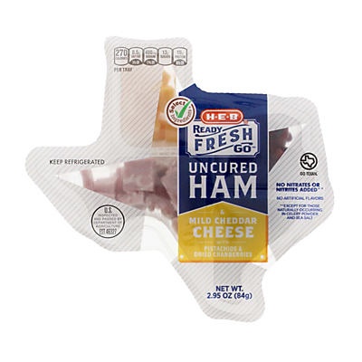 slide 1 of 1, H-E-B Ready Fresh Go! Ham with Mild Cheddar Cheese Snack Tray, 2.95 oz