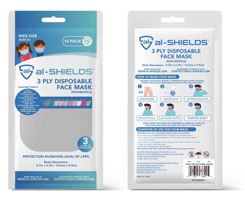 slide 2 of 2, al-SHIELDS 3 Ply Kids Disposable Face Mask Assorted, 10 ct