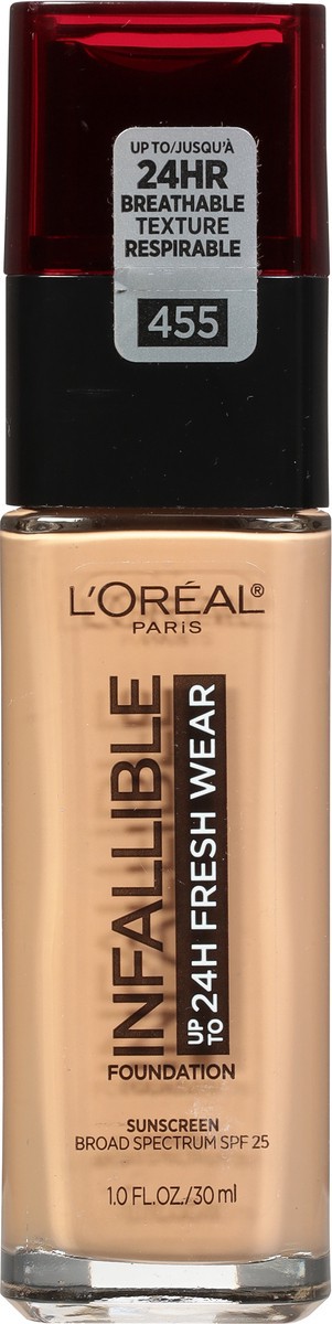 slide 8 of 12, L'Oréal Infallible Broad Spectrum SPF 25 Natural Buff 455 Foundation 1.0 fl oz, 1 fl oz