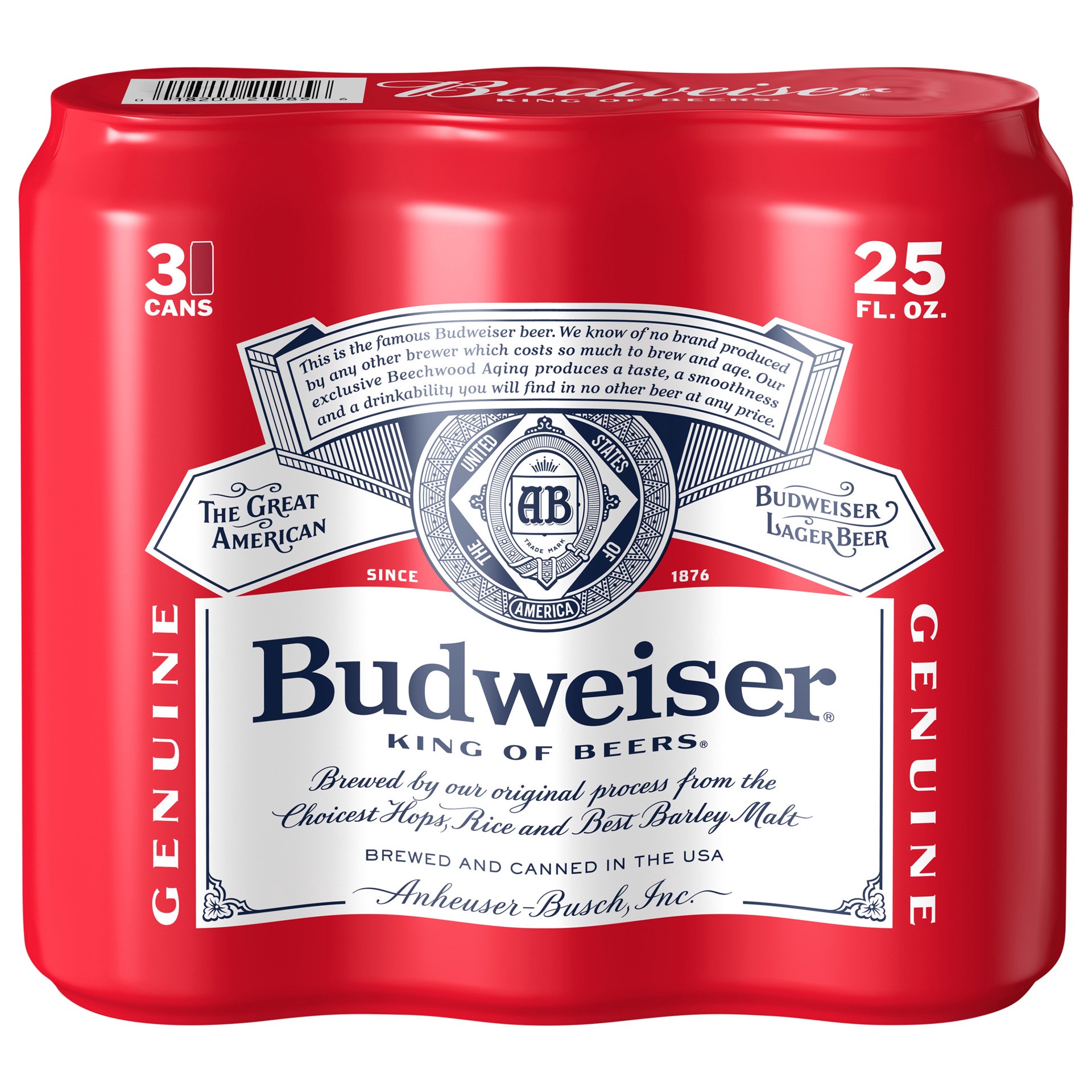 slide 3 of 5, Budweiser Lager Beer 3 - 25 fl oz Cans, 3 ct; 25 oz