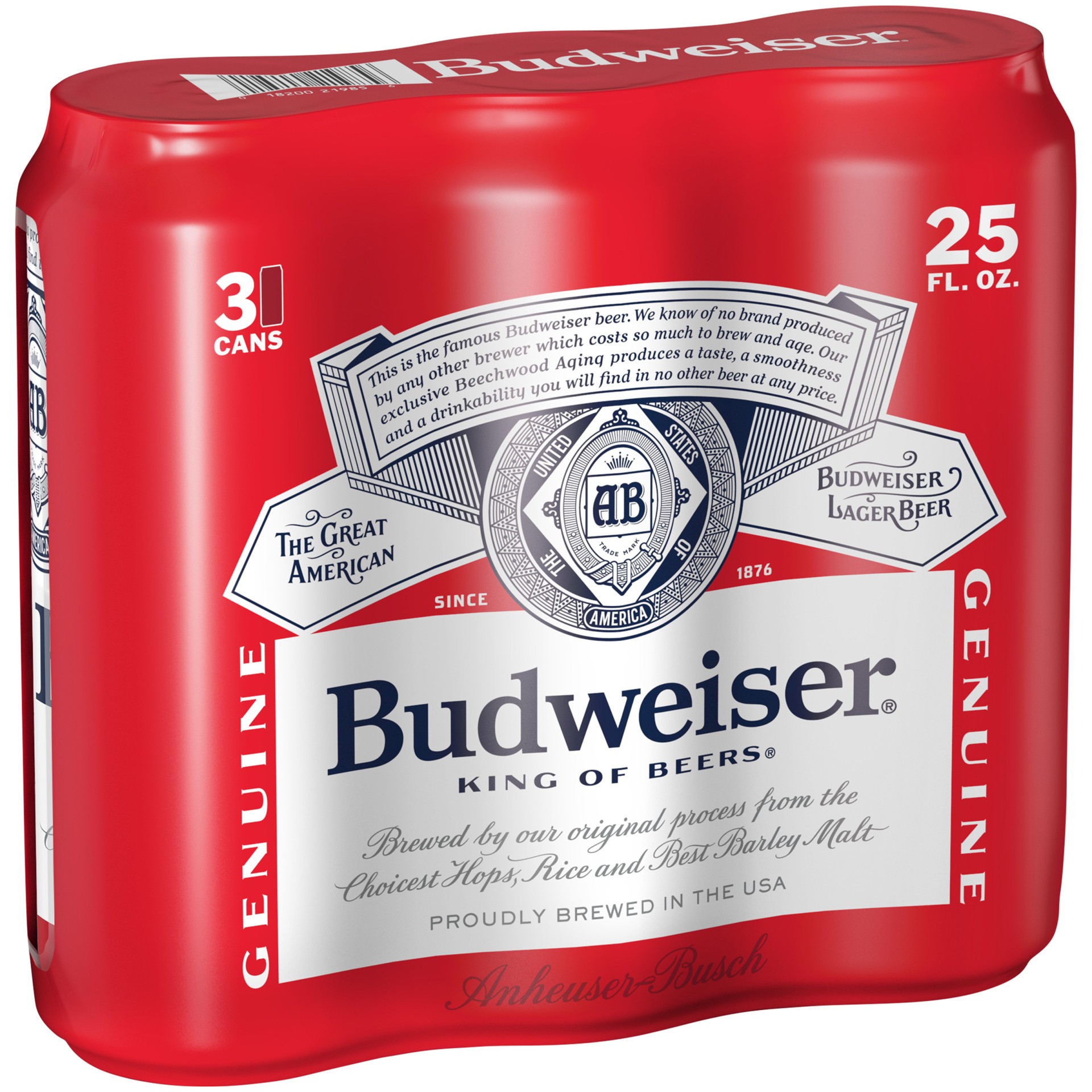 slide 1 of 5, Budweiser Genuine Lager Beer 3 - 25 fl oz Cans, 5% ABV, 3 ct; 25 oz