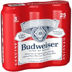 Budweiser American Lager Beer - 3 Pack, 25 fl oz Cans