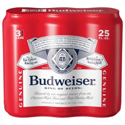 Budweiser American Lager Beer - 3 Pack, 25 fl oz Cans