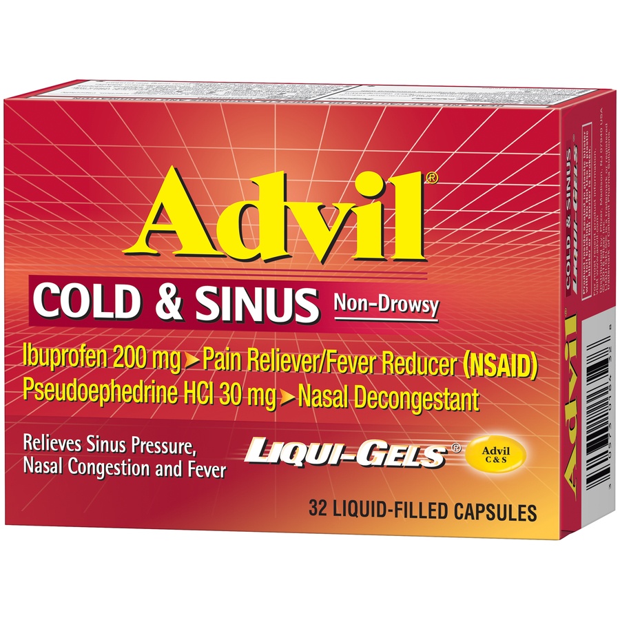 slide 4 of 7, Advil Cold And Sinus Non-Drowsy Ibuprofen 200 Mg Liqui-Gels, 32 ct