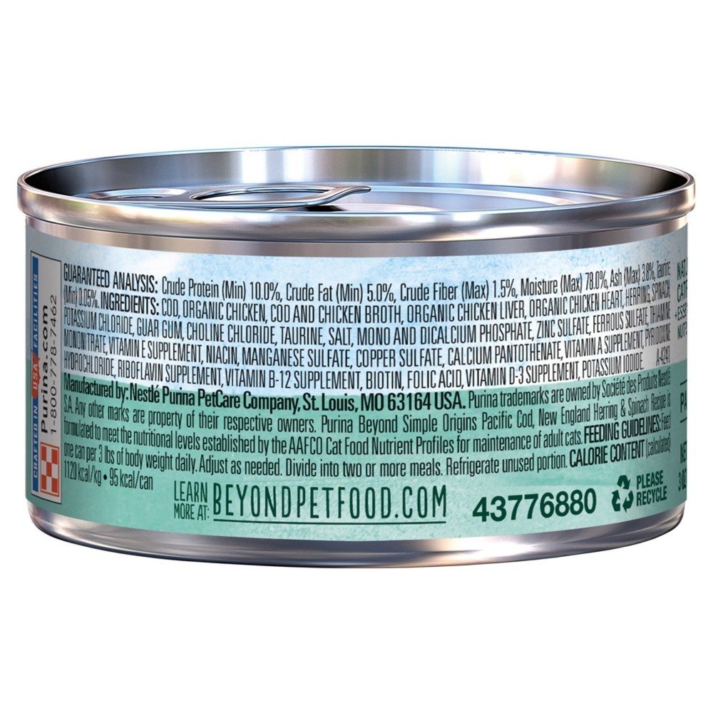 slide 2 of 3, Purina Beyond Simple Origins Pate Cat Food - Pacific Cod, New England Herring & Spinach Recipe, 3 oz