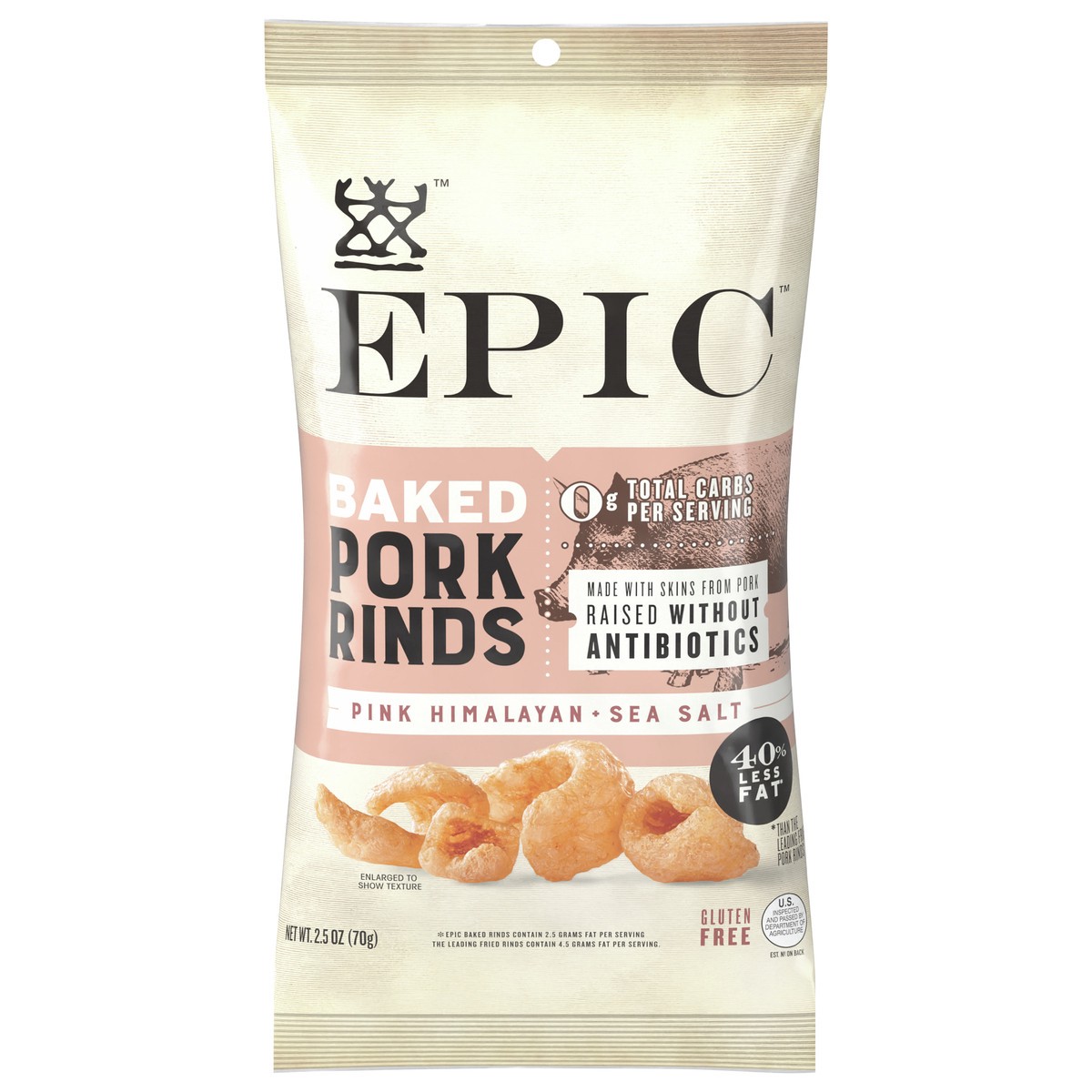 slide 1 of 9, Epic Oven Baked Pork Rinds With Pink Himalayan Sea Salt, 2.5 oz