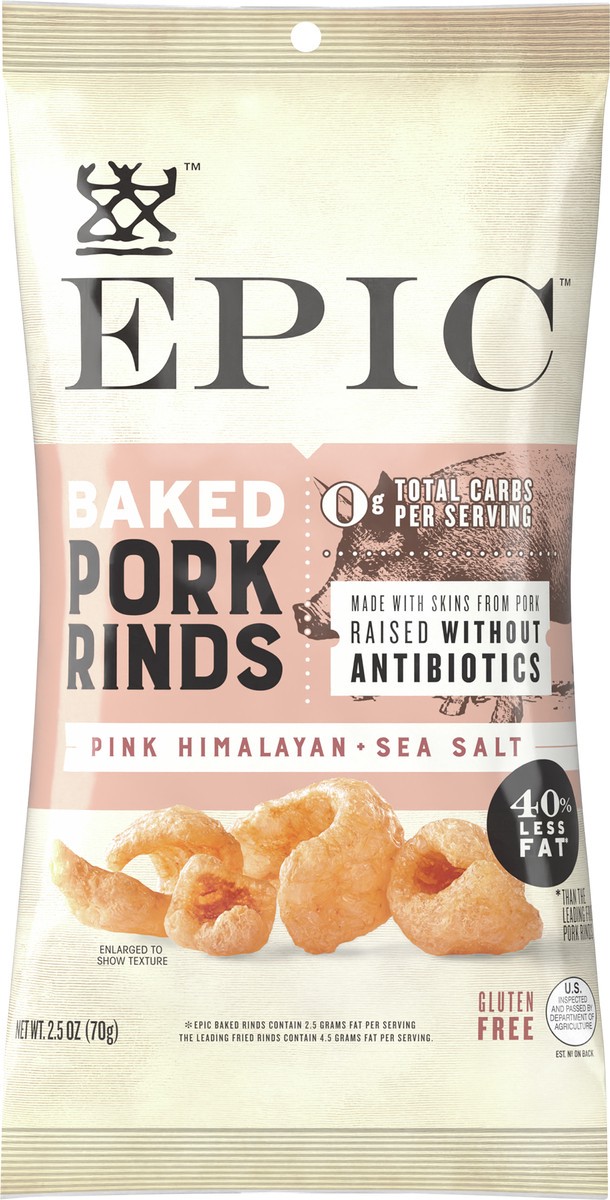 slide 6 of 9, Epic Oven Baked Pork Rinds With Pink Himalayan Sea Salt, 2.5 oz