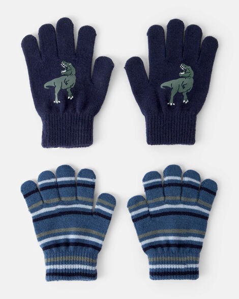 slide 1 of 1, Carter's Boys 2-Pack Dinosaur Winter Gloves - Blue Blue 4-7, 1 ct