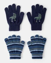 Carter's Boys 2-Pack Dinosaur Winter Gloves - Blue Blue 4-7