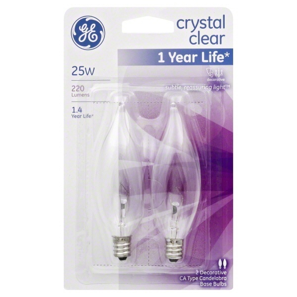 slide 1 of 1, Ge Lighting Ge Light Bulbs, Crystal Clear, 25 Watts, 2 ct