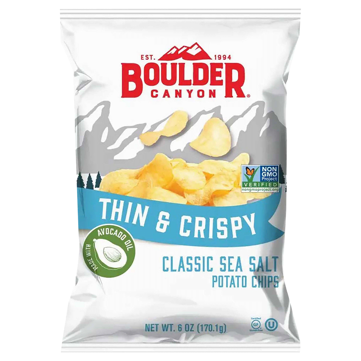 slide 1 of 1, Boulder Canyon Thin & Crispy Classic Sea Salt Potato Chips, 6 oz