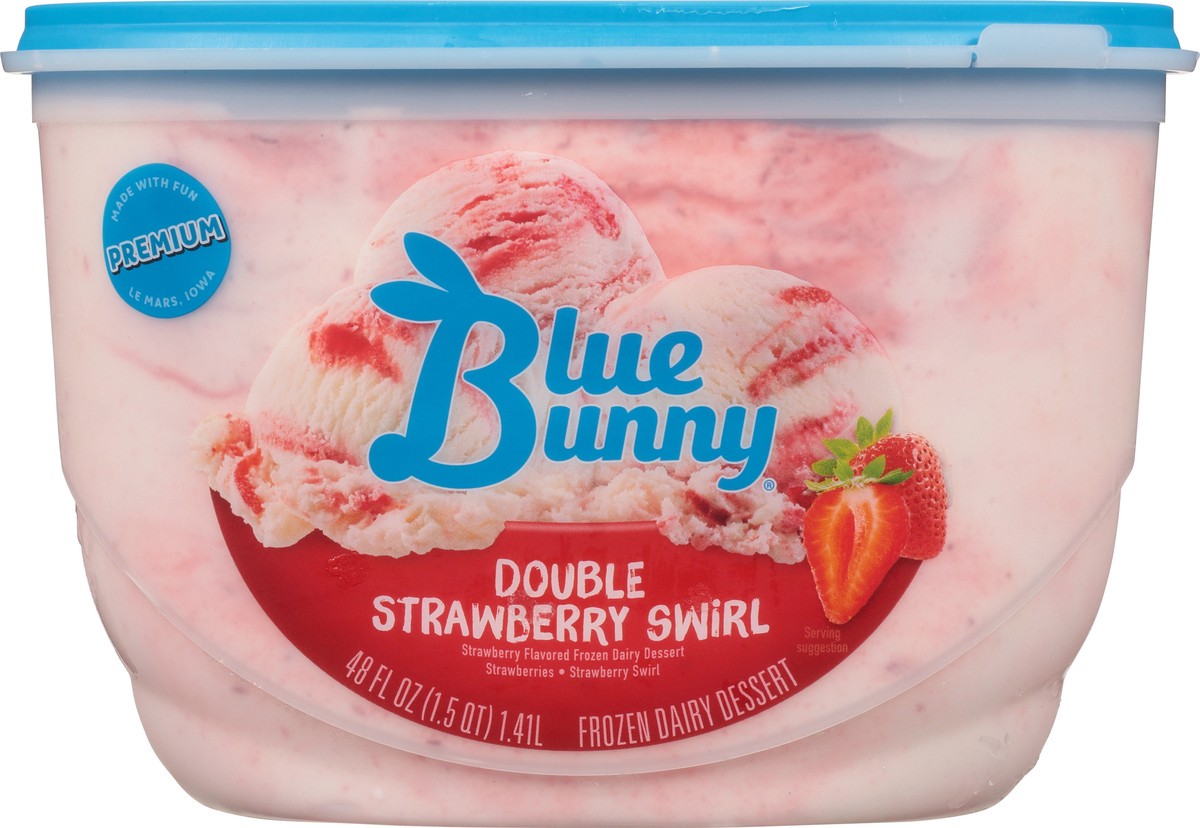 slide 3 of 10, Blue Bunny Premium Double Strawberry Swirl Frozen Dessert, 48 fl oz, 48 fl oz