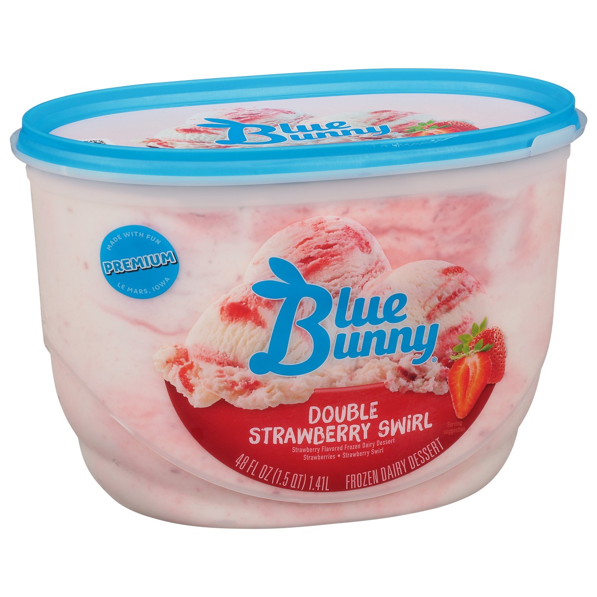 slide 2 of 10, Blue Bunny Premium Double Strawberry Swirl Frozen Dessert, 48 fl oz, 48 fl oz