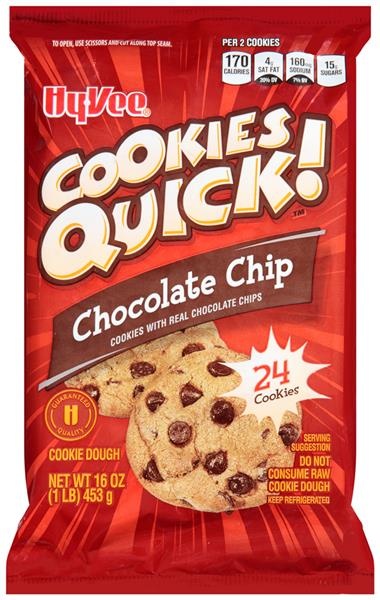 slide 1 of 1, Hy-Vee Cookies Quick! Chocolate Chip Cookie Dough, 24 ct; 16 oz