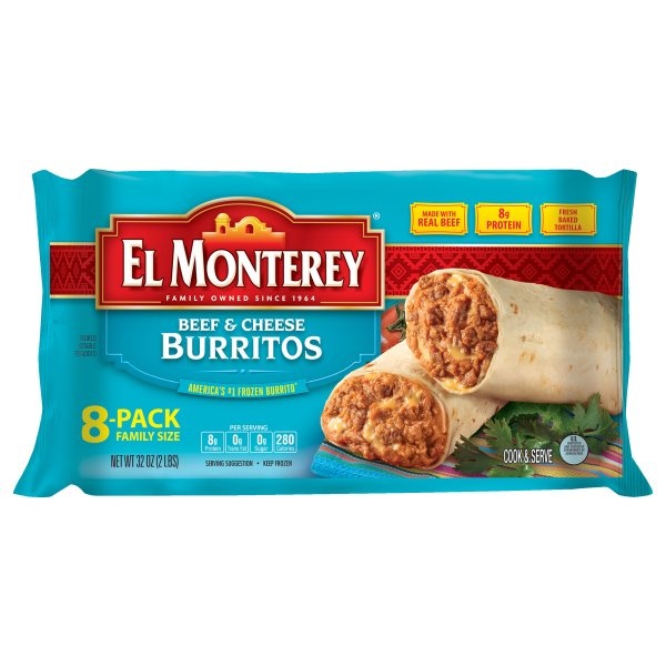 slide 1 of 3, El Monterey Beef & Cheese Burritos, 8 ct; 4 oz