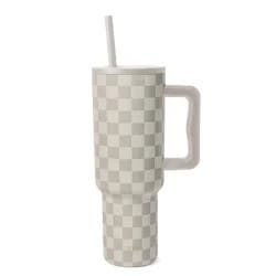 Simple Modern 40 oz Trek Tumbler with Handle and Straw Lid - Almond Birch Checkmate
