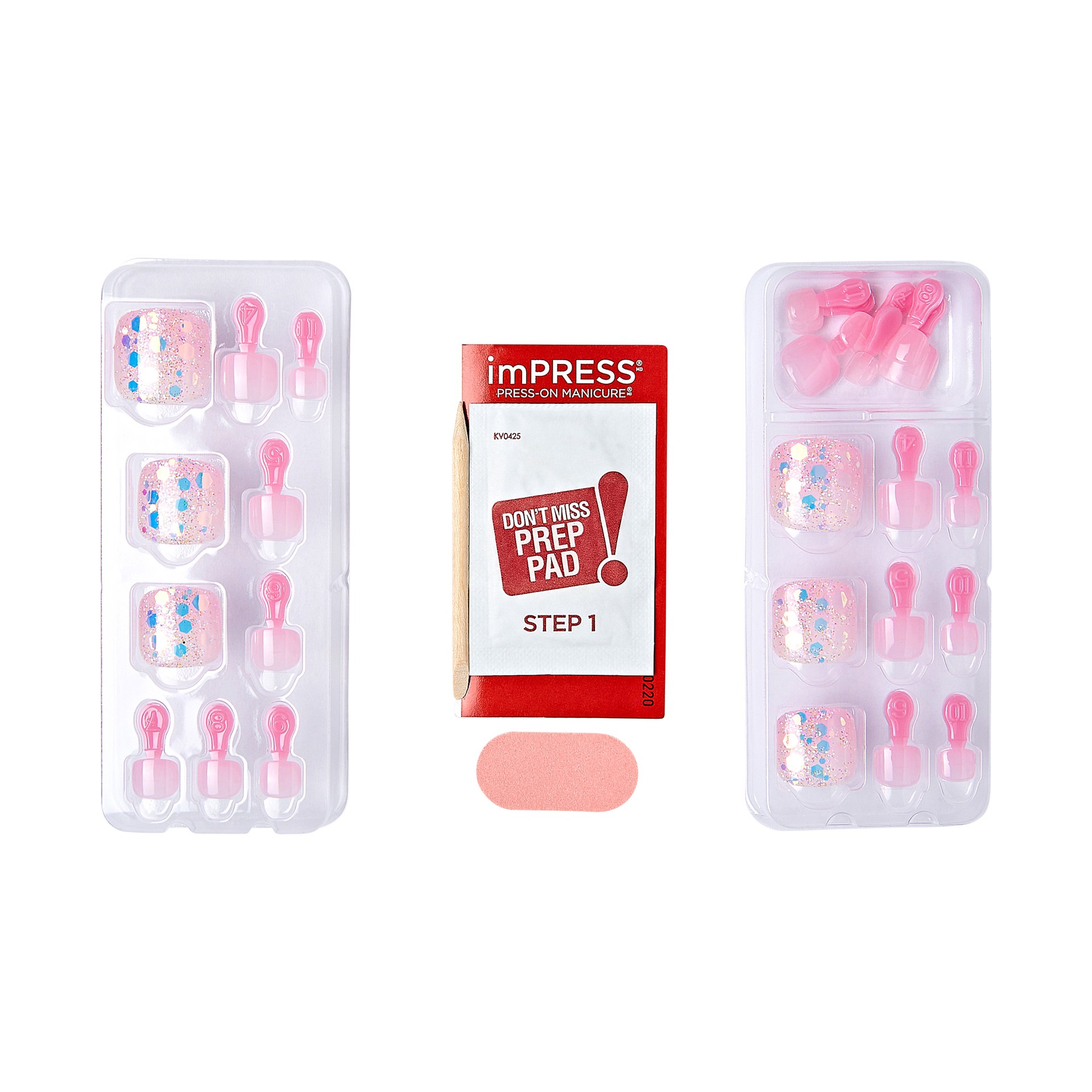 slide 4 of 5, imPRESS KISS imPRESS Press-On Toe Nails Glossy Solid Pink, Short Size, Squoval Shape, 28 pc