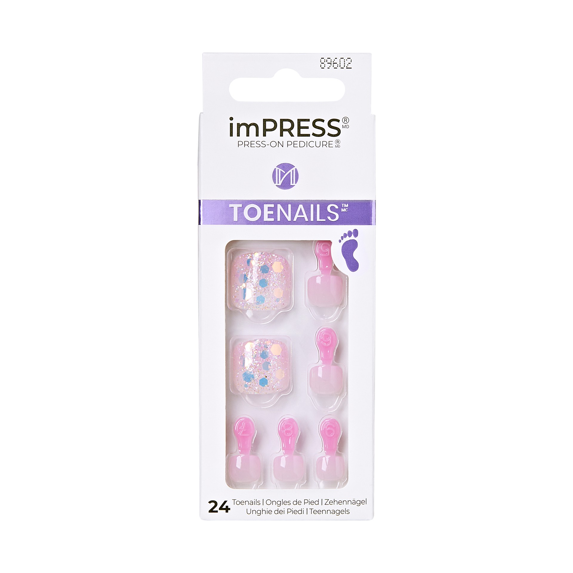 slide 1 of 5, imPRESS KISS imPRESS Press-On Toe Nails Glossy Solid Pink, Short Size, Squoval Shape, 28 pc