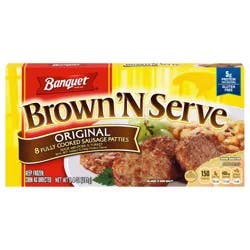 Banquet Brown ‘N Serve Original Fully Cooked Sausage Patties, Frozen Meat, 8 Count, 6.4 OZ