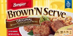 Banquet Brown ‘N Serve Original Fully Cooked Sausage Patties, Frozen Meat, 8 Count, 6.4 OZ