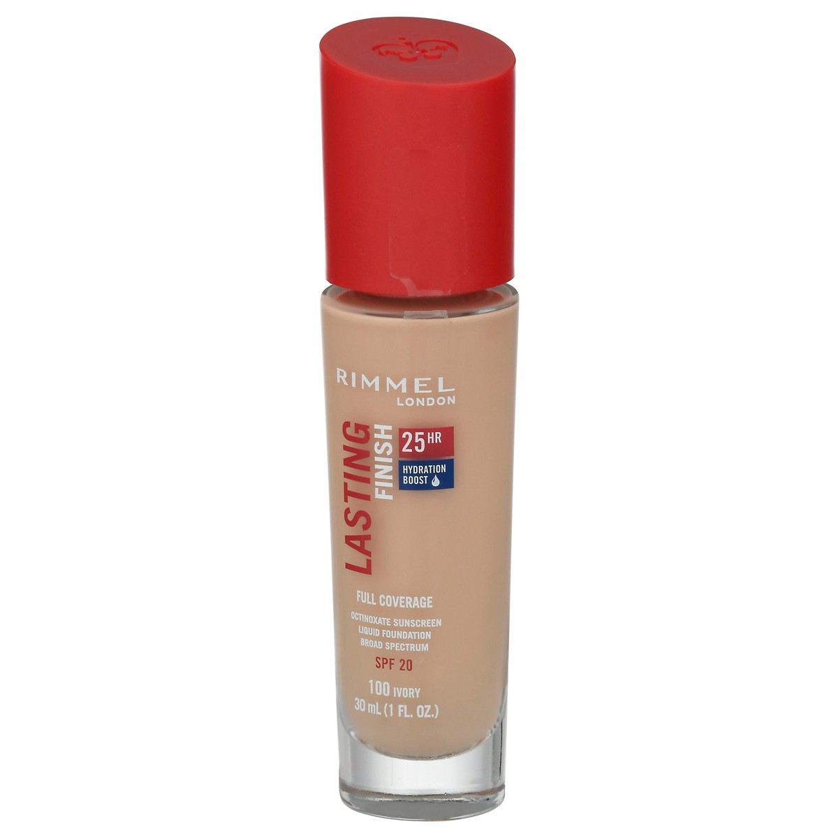 slide 3 of 13, Rimmel London Broad Spectrum SPF 20 Ivory 100 Lasting Finish Full Coverage Liquid Foundation 1 fl oz, 30 ml